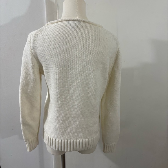 J. Crew Ivory Blue Striped Rollneck Sweater Nautical Chunky Knit Cotton Sz XS - Picture 3 of 8